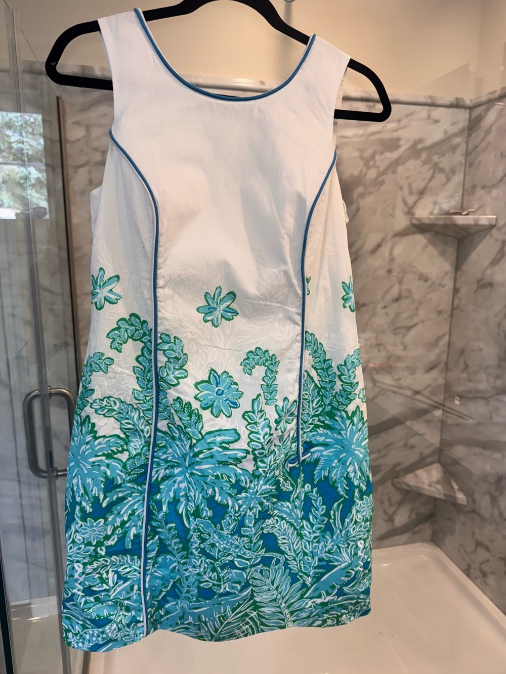Nwot Lilly Pulitzer White Dress with Teal & Aqua Floral Border